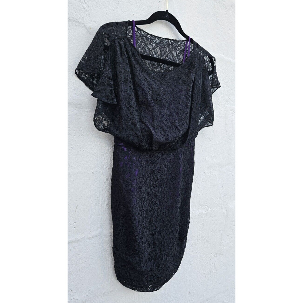 Mikael Aghal Dress Womens 2 Black Lace Ruched Mini Whimsigoth New Years Party - Picture 4 of 11